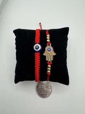 Red String Hamsa and Evil Eye Protection Bracelet Set